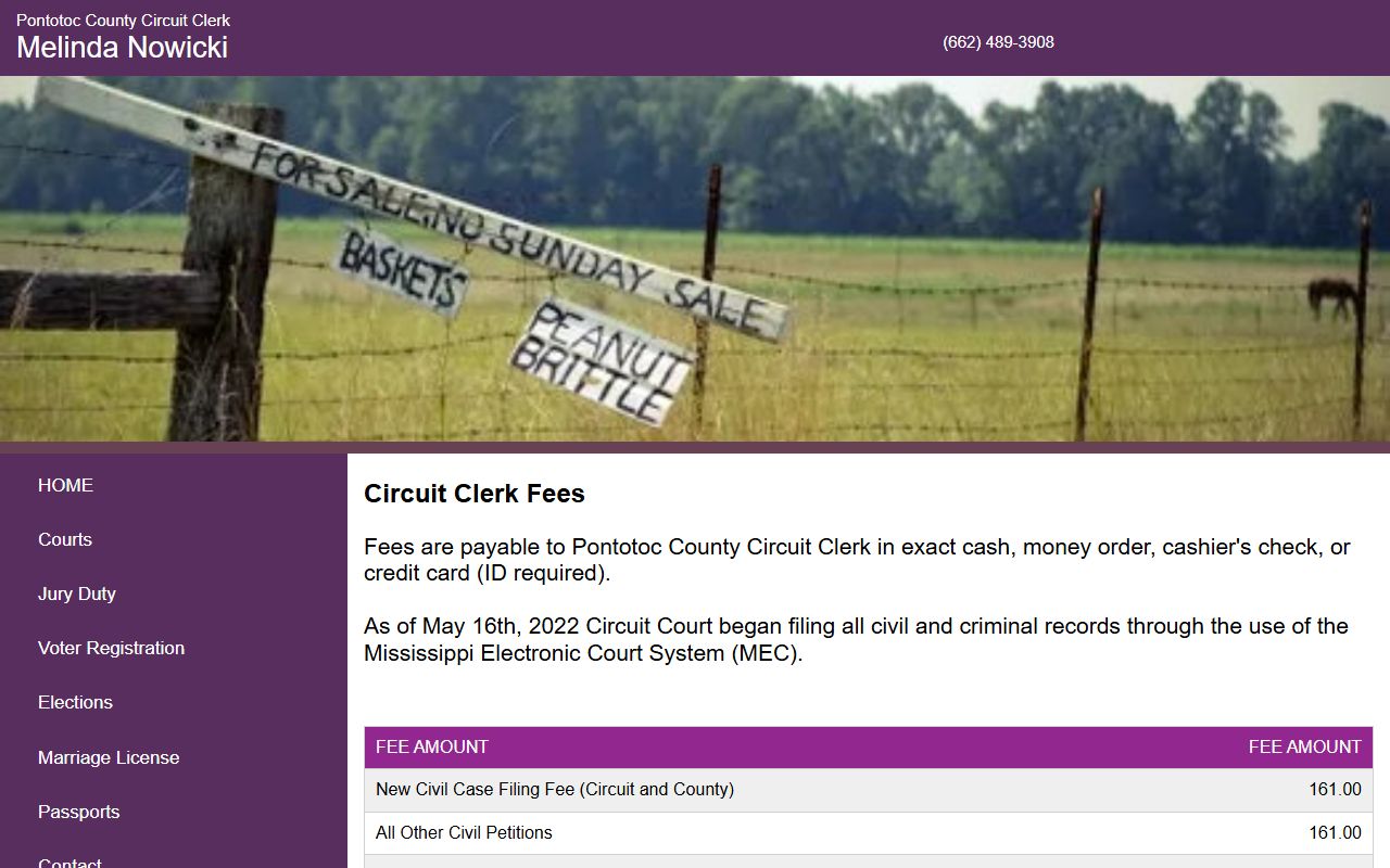 Pontotoc County court records after arrest Circuit Clerk fee table