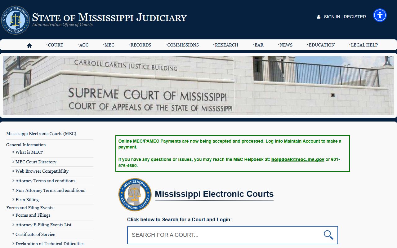Pontotoc County court records after jail arrest Mississippi Electronic Courts information